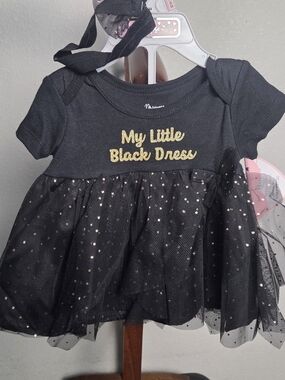 My Little Black Dress Baby Tutu Dress with Gold Glitter